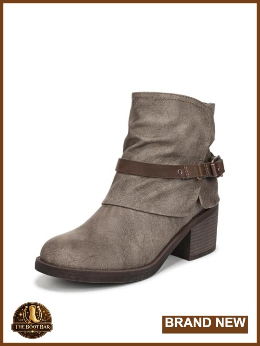Faux Leather Foldover Boots with Snakeprint Strap and Block Heel